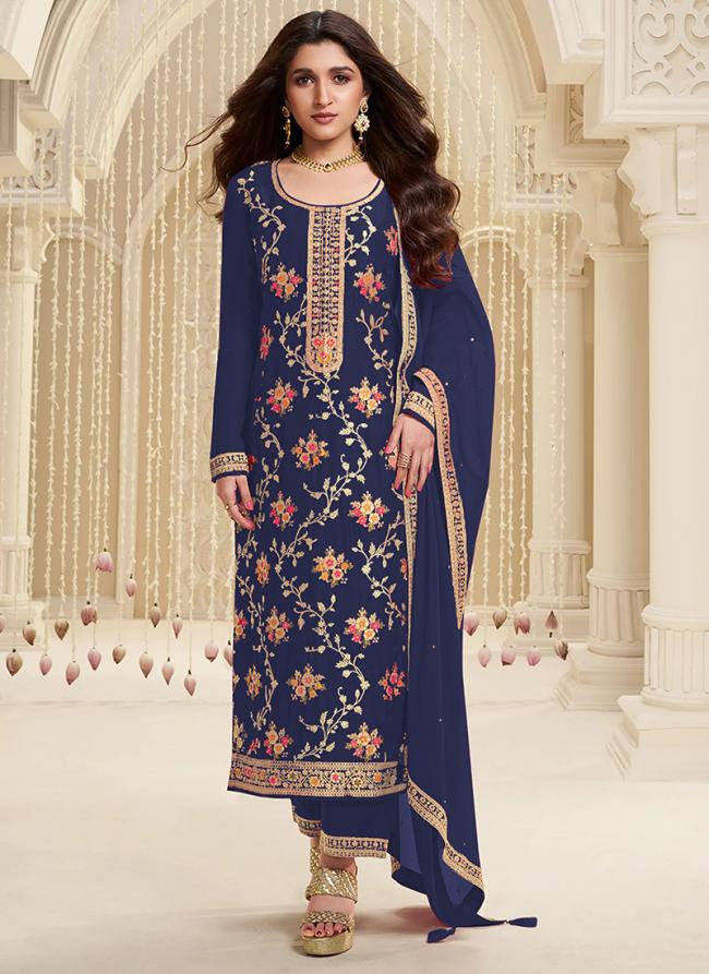 Viscose Blue Festival Wear Embroidery Work Dress Material